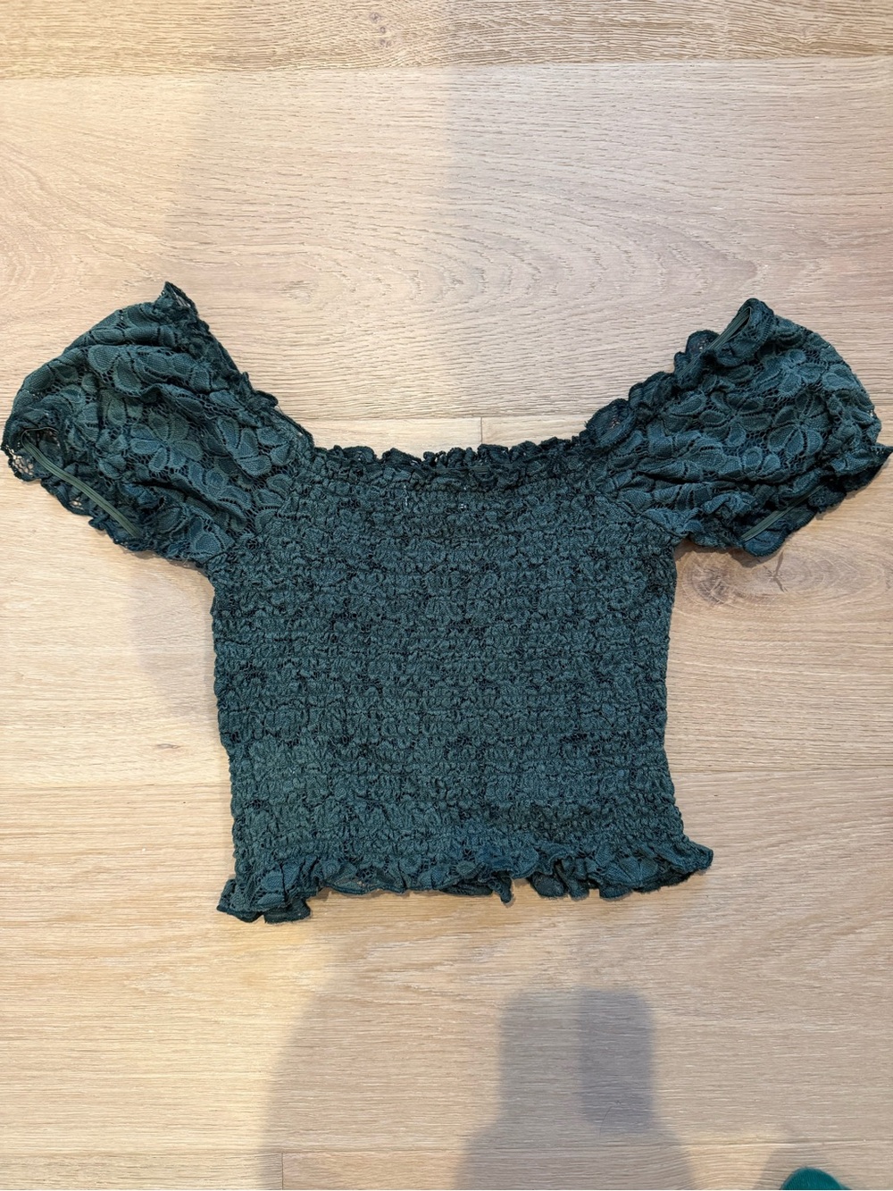 Ten Sixty Sherman Smocked Lace Puff Sleeve Top - Dark Green